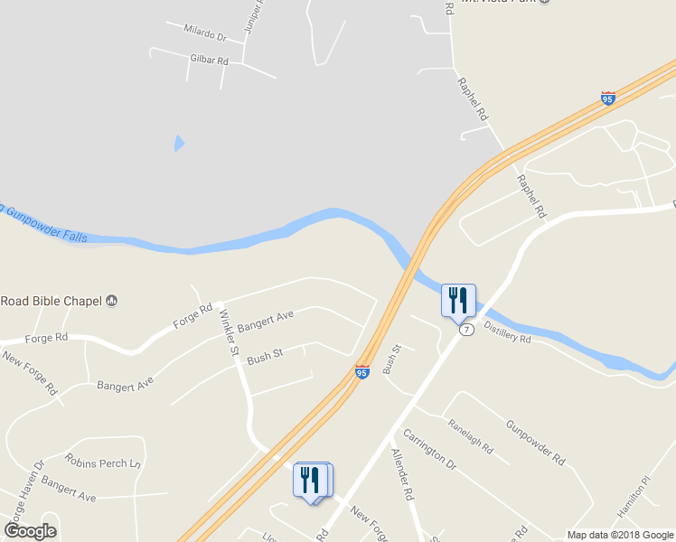 map of restaurants, bars, coffee shops, grocery stores, and more near 5414 Forge Road in White Marsh