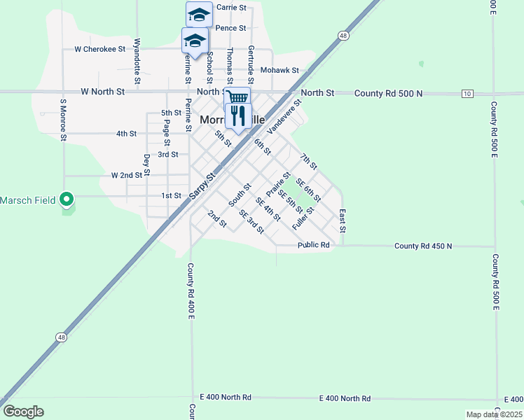 map of restaurants, bars, coffee shops, grocery stores, and more near 602 Southeast 4th Street in Morrisonville
