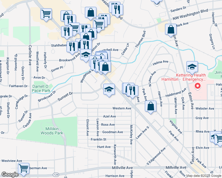 map of restaurants, bars, coffee shops, grocery stores, and more near 8 West Victory Drive in Hamilton