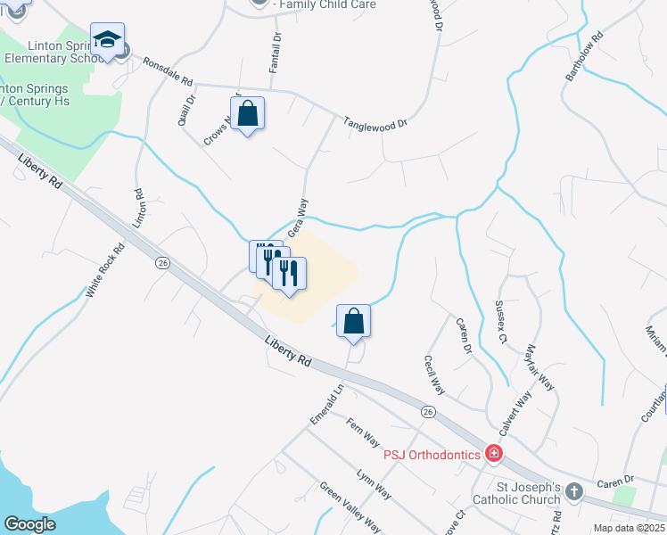 map of restaurants, bars, coffee shops, grocery stores, and more near 5977 Exchange Drive in Eldersburg
