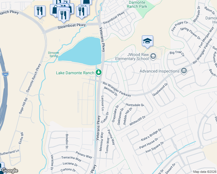 map of restaurants, bars, coffee shops, grocery stores, and more near 1844 Resistol Drive in Reno