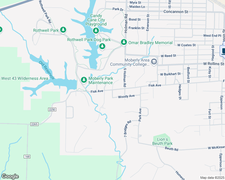 map of restaurants, bars, coffee shops, grocery stores, and more near 412 Hill Crest Drive in Moberly