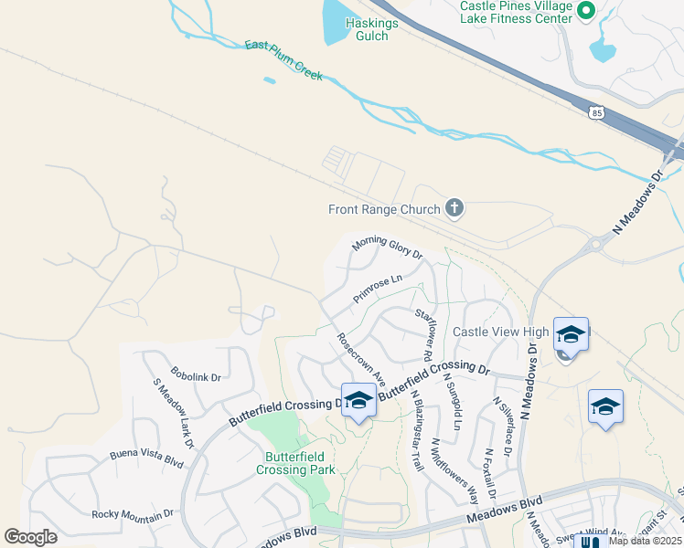 map of restaurants, bars, coffee shops, grocery stores, and more near 3854 Licorice Court in Castle Rock