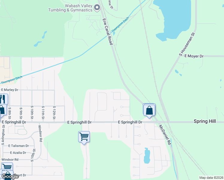 map of restaurants, bars, coffee shops, grocery stores, and more near 1759 East Morgan Drive in Terre Haute