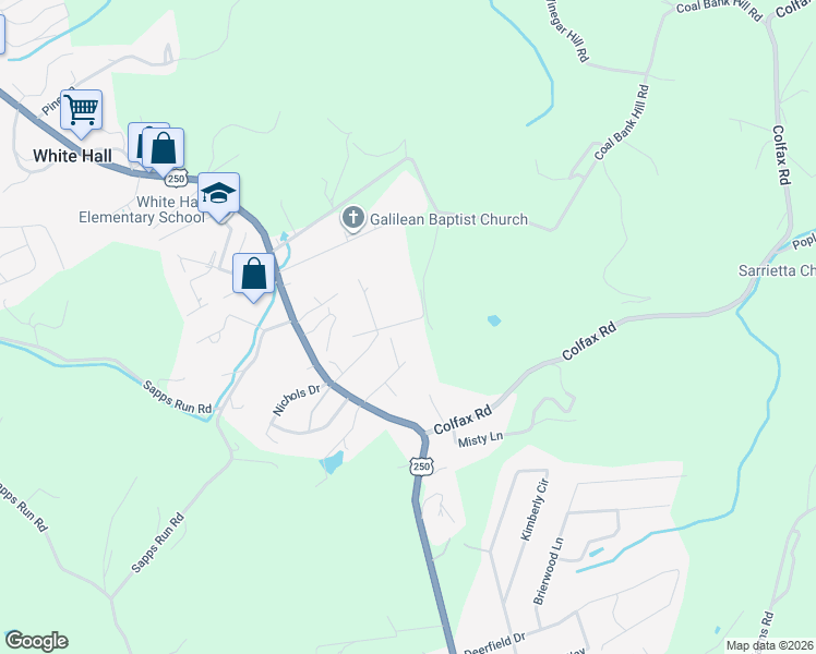 map of restaurants, bars, coffee shops, grocery stores, and more near 138 Shenandoah Drive in Fairmont