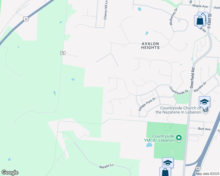 map of restaurants, bars, coffee shops, grocery stores, and more near 1230 Summerwood Drive in Lebanon