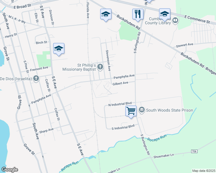 map of restaurants, bars, coffee shops, grocery stores, and more near 130 Pamphylia Avenue in Bridgeton