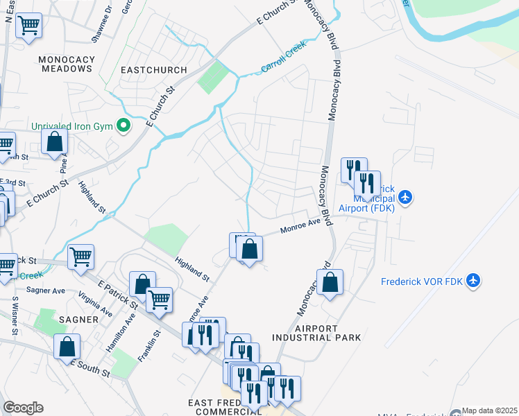 map of restaurants, bars, coffee shops, grocery stores, and more near 449 Ensemble Way in Frederick