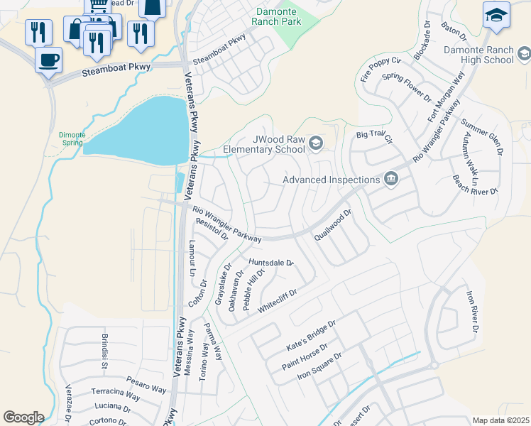 map of restaurants, bars, coffee shops, grocery stores, and more near 10632 Washington Park Drive in Reno