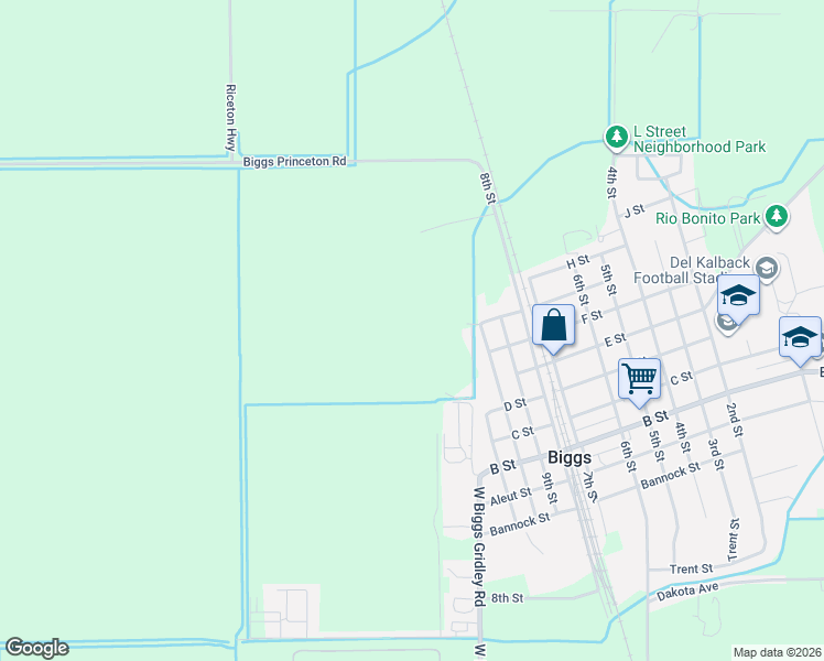 map of restaurants, bars, coffee shops, grocery stores, and more near in Biggs