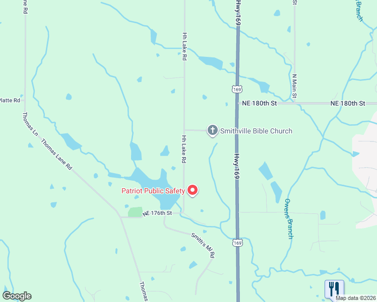 map of restaurants, bars, coffee shops, grocery stores, and more near 17713 Hh Lake Road in Smithville