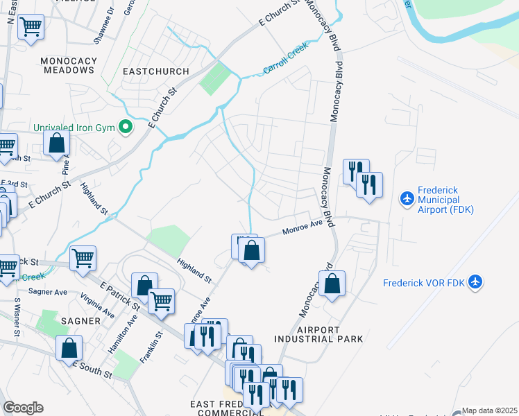 map of restaurants, bars, coffee shops, grocery stores, and more near 451 Ensemble Way in Frederick