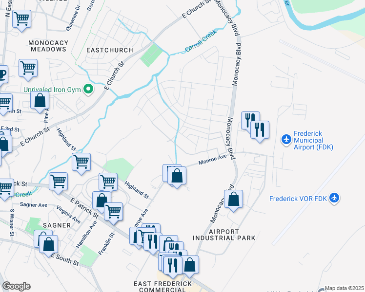 map of restaurants, bars, coffee shops, grocery stores, and more near 451 Ensemble Way in Frederick