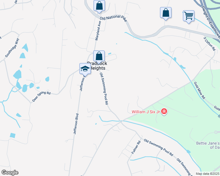 map of restaurants, bars, coffee shops, grocery stores, and more near 4644 Old Swimming Pool Road in Frederick