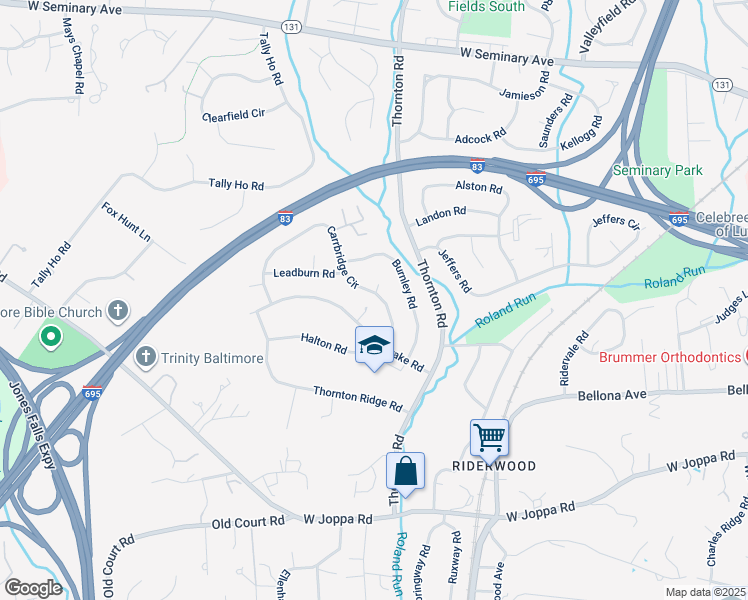 map of restaurants, bars, coffee shops, grocery stores, and more near 8210 Carrbridge Circle in Towson