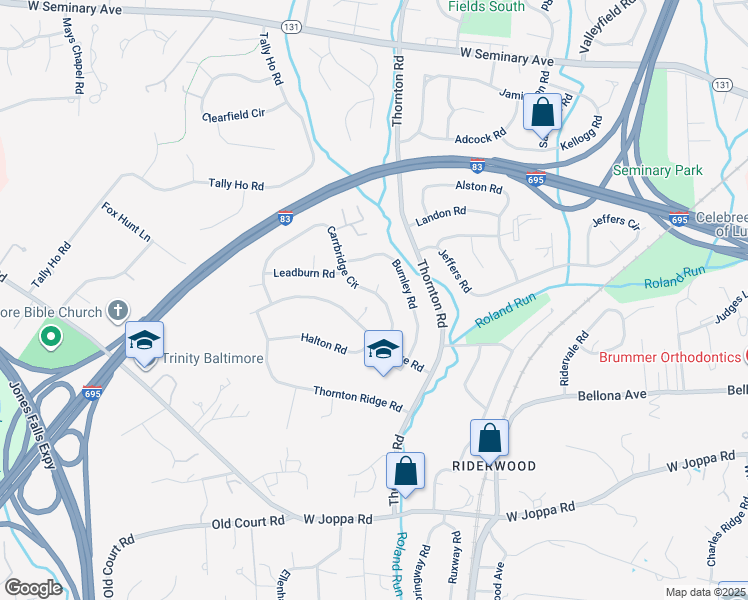 map of restaurants, bars, coffee shops, grocery stores, and more near 8210 Carrbridge Circle in Towson