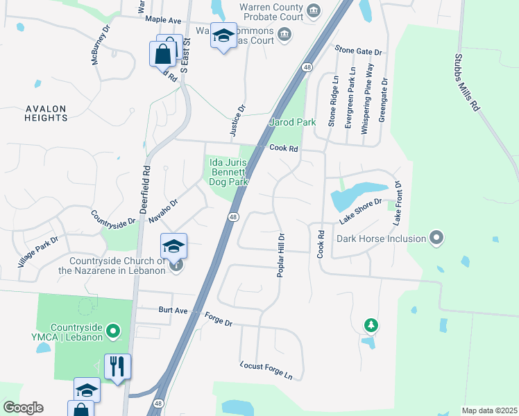 map of restaurants, bars, coffee shops, grocery stores, and more near 319 Keeneland Court in Lebanon