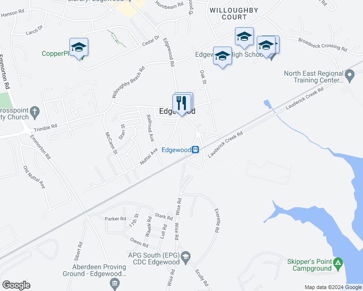 map of restaurants, bars, coffee shops, grocery stores, and more near 6 Carroll Avenue in Edgewood
