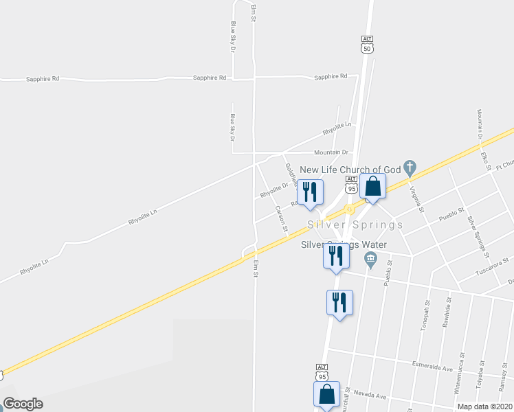 map of restaurants, bars, coffee shops, grocery stores, and more near 1055 Rhyolite Drive in Silver Springs