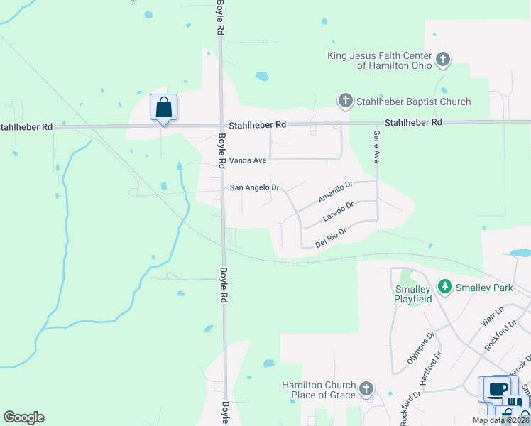 map of restaurants, bars, coffee shops, grocery stores, and more near 1079 Merle Court in Hamilton
