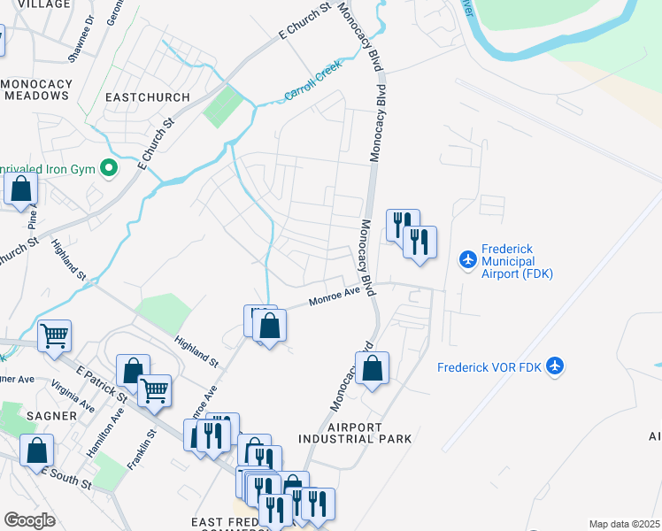 map of restaurants, bars, coffee shops, grocery stores, and more near 321 Ensemble Way in Frederick