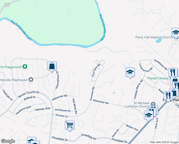 map of restaurants, bars, coffee shops, grocery stores, and more near 40 Surrey Lane in Baltimore