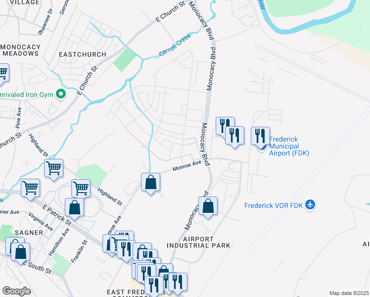 map of restaurants, bars, coffee shops, grocery stores, and more near 321 Ensemble Way in Frederick