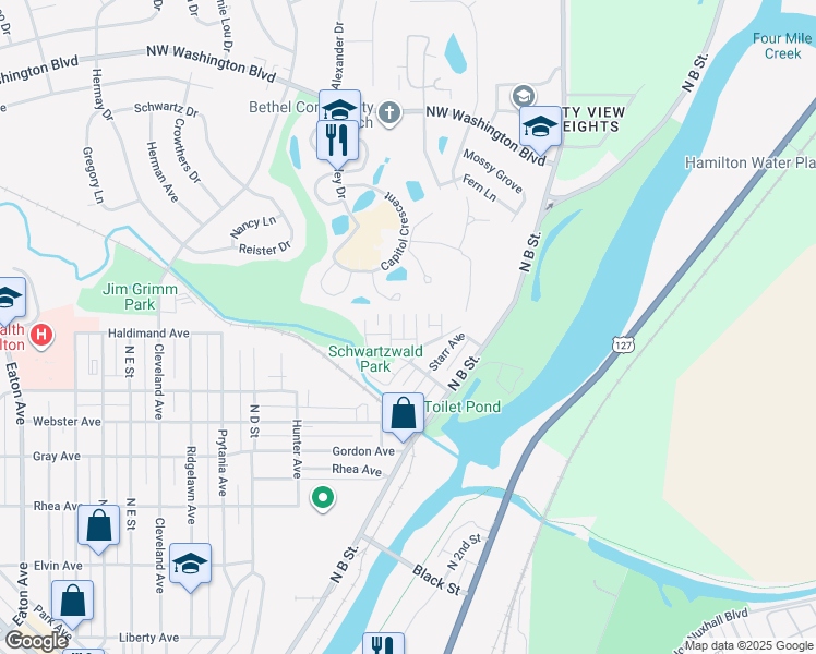 map of restaurants, bars, coffee shops, grocery stores, and more near 829 Martin Avenue in Hamilton