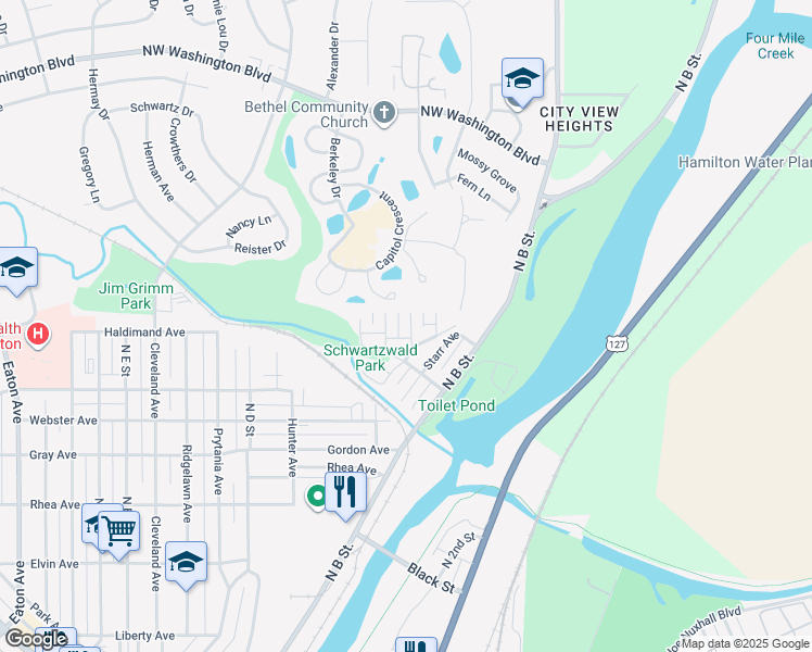 map of restaurants, bars, coffee shops, grocery stores, and more near 829 Martin Avenue in Hamilton