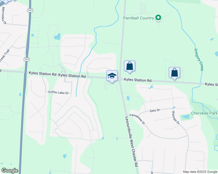 map of restaurants, bars, coffee shops, grocery stores, and more near 5345 Kyles Station Road in Butler County
