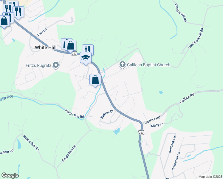 map of restaurants, bars, coffee shops, grocery stores, and more near Brenda Lane in Marion County