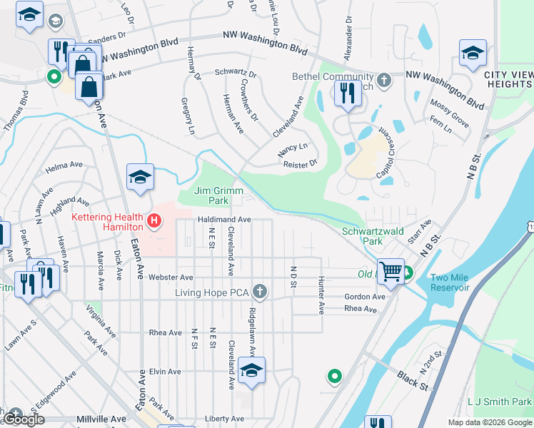 map of restaurants, bars, coffee shops, grocery stores, and more near 302 Haldimand Avenue in Hamilton