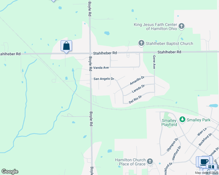 map of restaurants, bars, coffee shops, grocery stores, and more near 1079 Merle Court in Hamilton