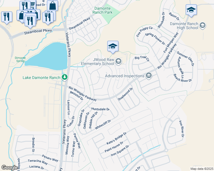 map of restaurants, bars, coffee shops, grocery stores, and more near 10632 Washington Park Drive in Reno