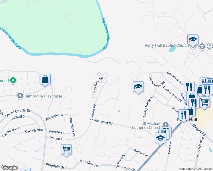 map of restaurants, bars, coffee shops, grocery stores, and more near 4 Whips Lane in Baltimore