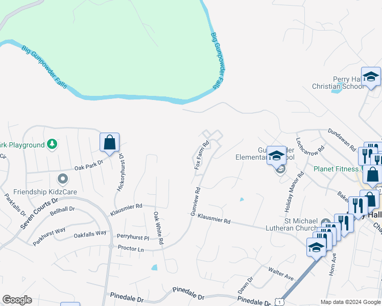 map of restaurants, bars, coffee shops, grocery stores, and more near 40 Surrey Lane in Baltimore