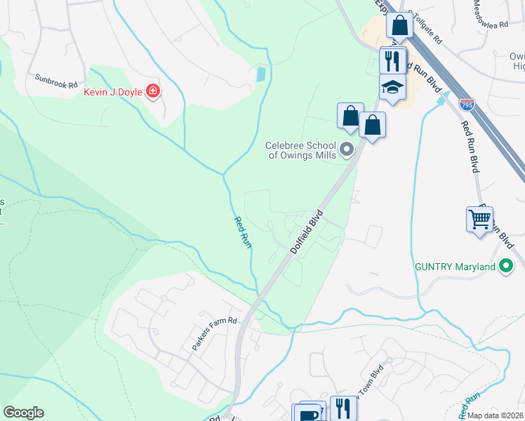 map of restaurants, bars, coffee shops, grocery stores, and more near 9755 Mill Centre Drive in Owings Mills