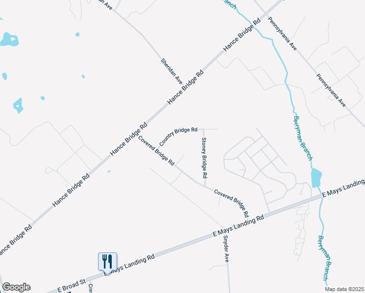 map of restaurants, bars, coffee shops, grocery stores, and more near 1677 Country Bridge Road in Millville