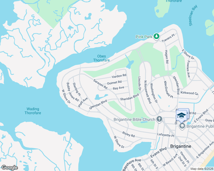 map of restaurants, bars, coffee shops, grocery stores, and more near 1329 Ouimet Road in Brigantine
