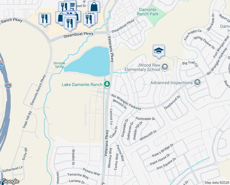 map of restaurants, bars, coffee shops, grocery stores, and more near 10885 Pentwater Drive in Reno