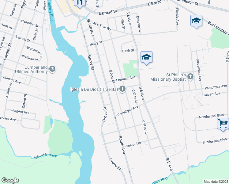 map of restaurants, bars, coffee shops, grocery stores, and more near 22 Garfield Avenue in Bridgeton