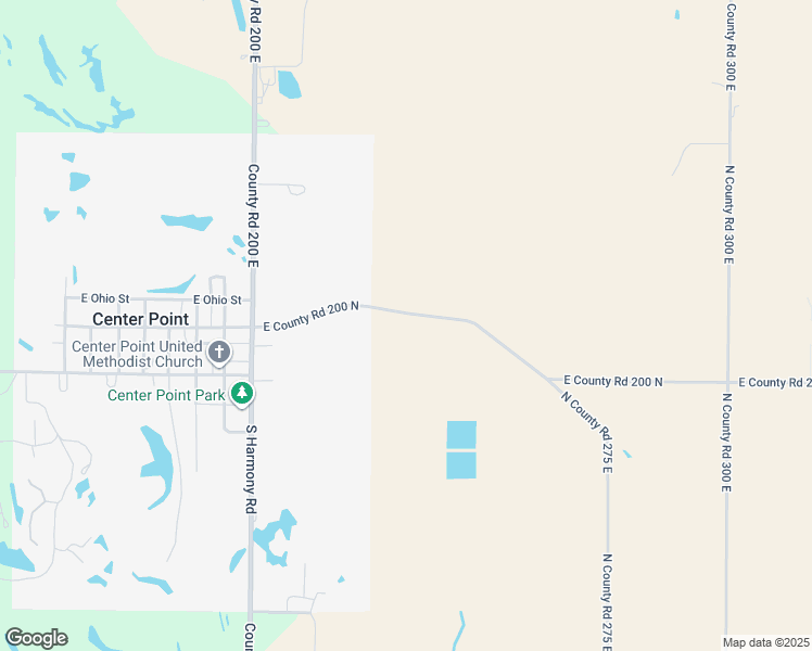 map of restaurants, bars, coffee shops, grocery stores, and more near 2320 East County Road 200 North in Center Point