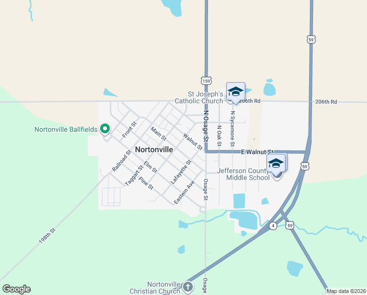 map of restaurants, bars, coffee shops, grocery stores, and more near 330 Main Street in Nortonville