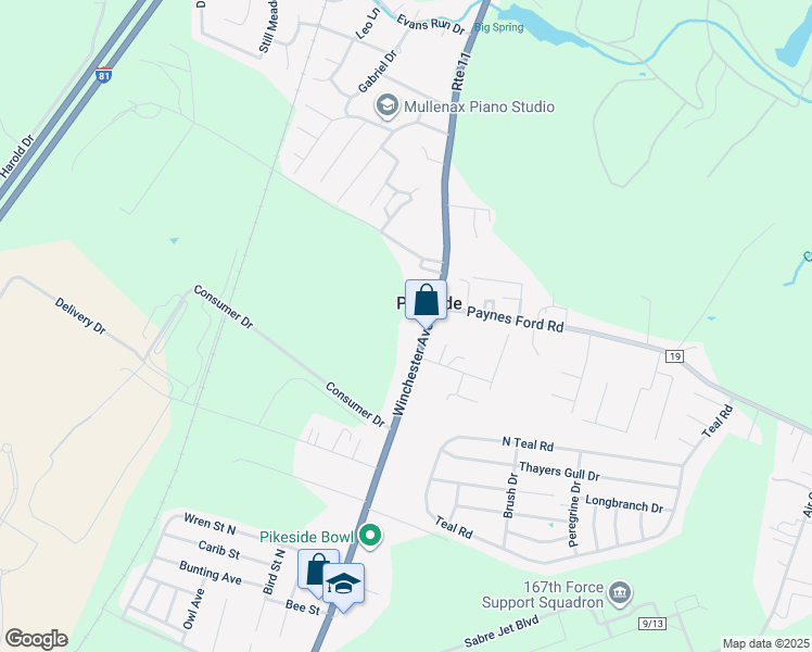 map of restaurants, bars, coffee shops, grocery stores, and more near 3004 Winchester Avenue in Martinsburg