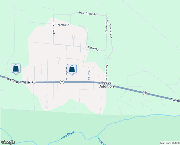 map of restaurants, bars, coffee shops, grocery stores, and more near 19101 Olsen Lane in Fort Bragg