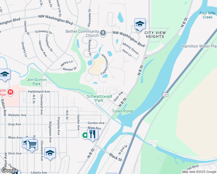 map of restaurants, bars, coffee shops, grocery stores, and more near 829 Martin Avenue in Hamilton