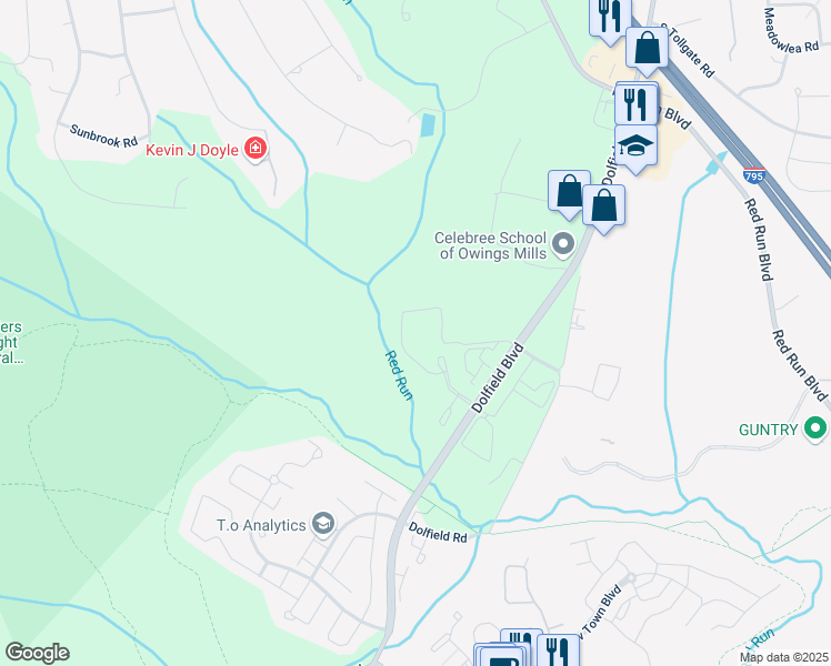 map of restaurants, bars, coffee shops, grocery stores, and more near 9905 Mill Centre Drive in Owings Mills