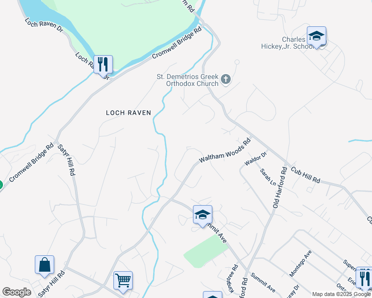 map of restaurants, bars, coffee shops, grocery stores, and more near 9361 Pan Ridge Road in Parkville