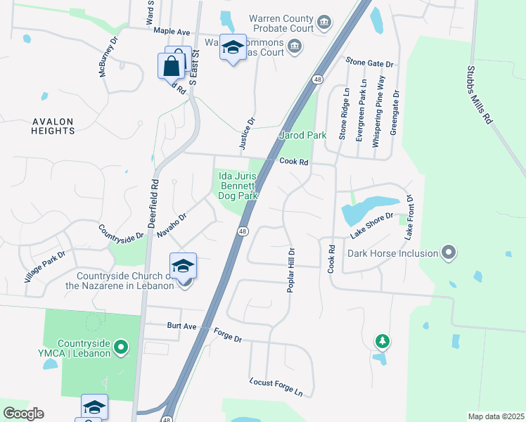 map of restaurants, bars, coffee shops, grocery stores, and more near 319 Keeneland Court in Lebanon