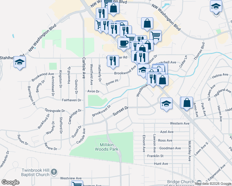 map of restaurants, bars, coffee shops, grocery stores, and more near 424 North Washington Boulevard in Hamilton